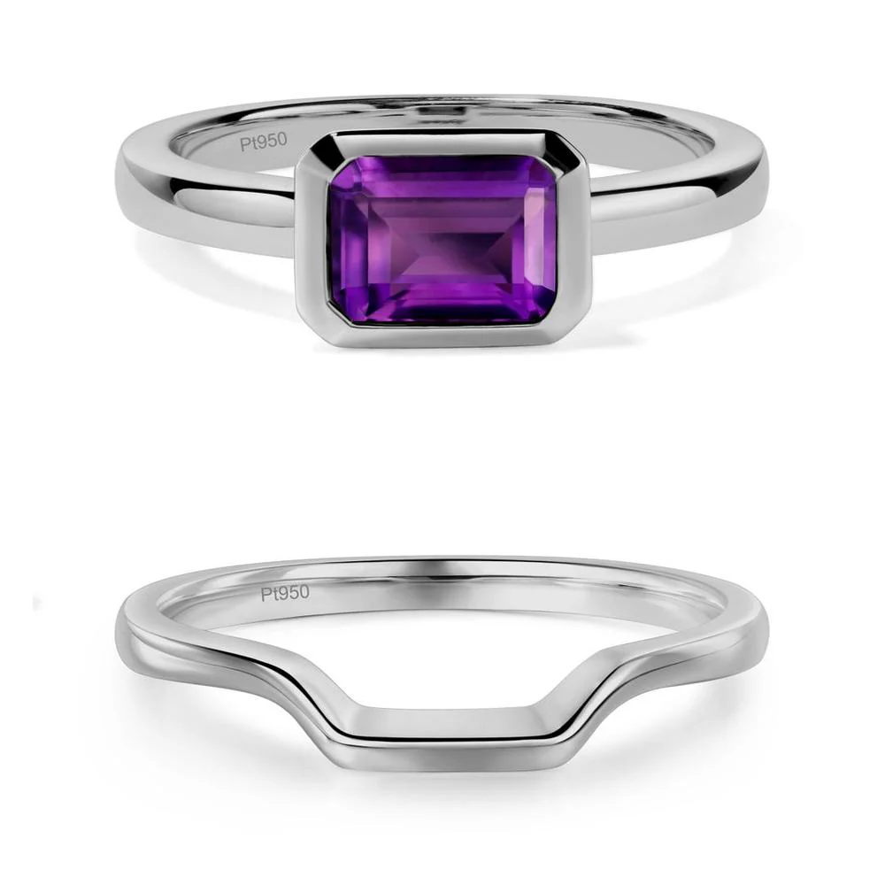 Amethyst Bezel Emerald Cut Engagement Ring - Image 15