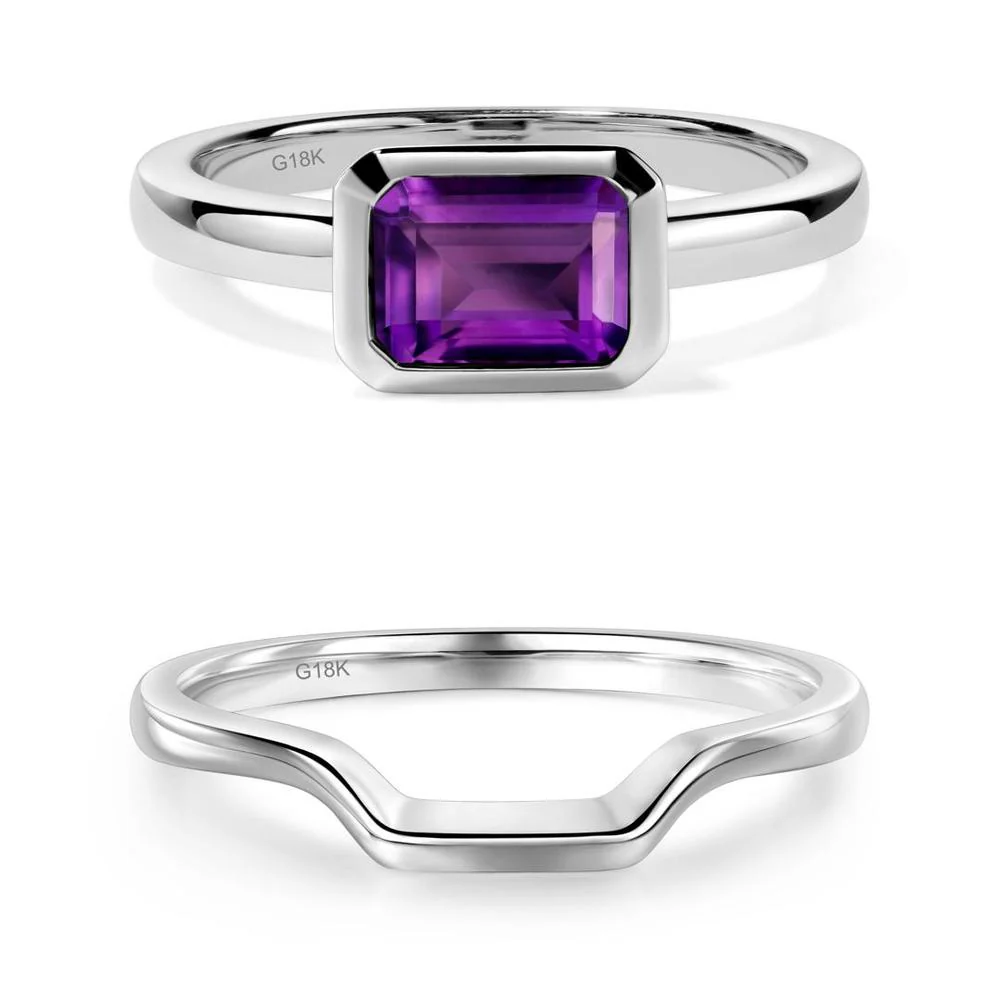 Amethyst Bezel Emerald Cut Engagement Ring - Image 21