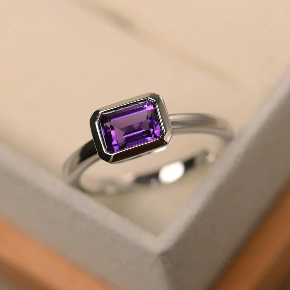 Amethyst Bezel Emerald Cut Engagement Ring - Image 29