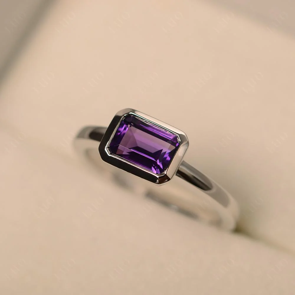 Amethyst Bezel Emerald Cut Engagement Ring - Image 30