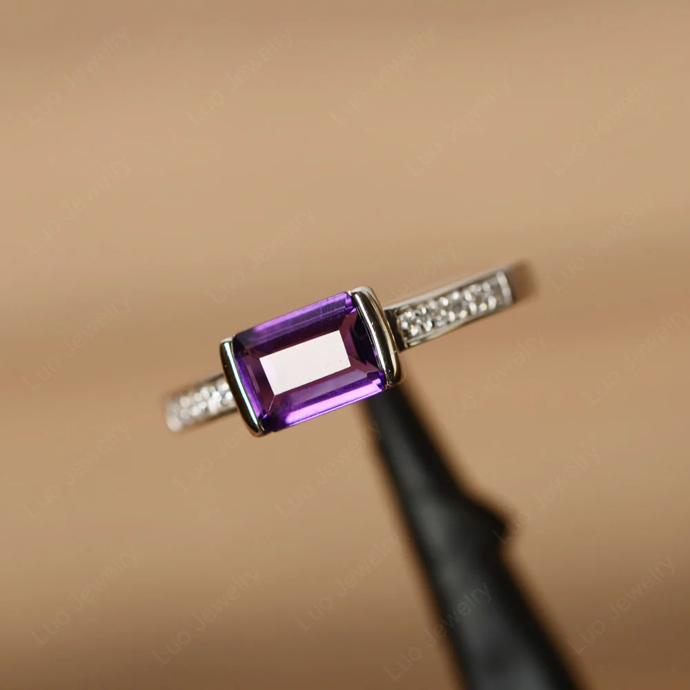 Amethyst Half Bezel Emerald Cut Ring