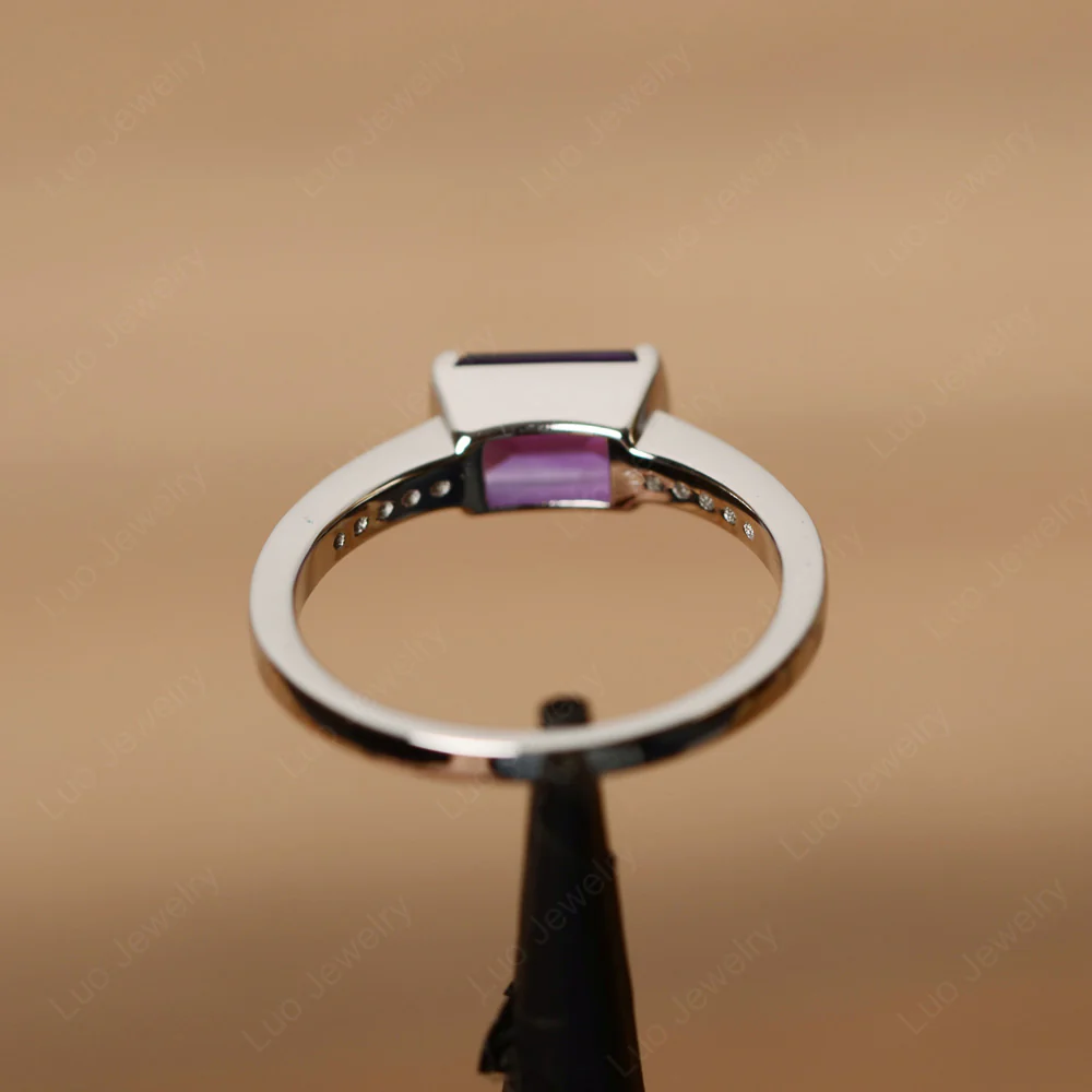 Amethyst Half Bezel Emerald Cut Ring - Image 2
