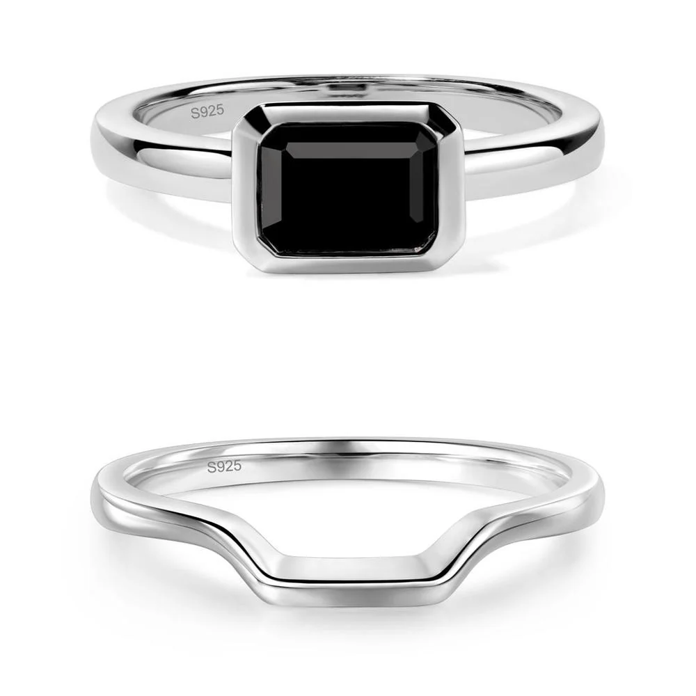 Black Spinel Bezel Emerald Cut Engagement Ring - Image 13