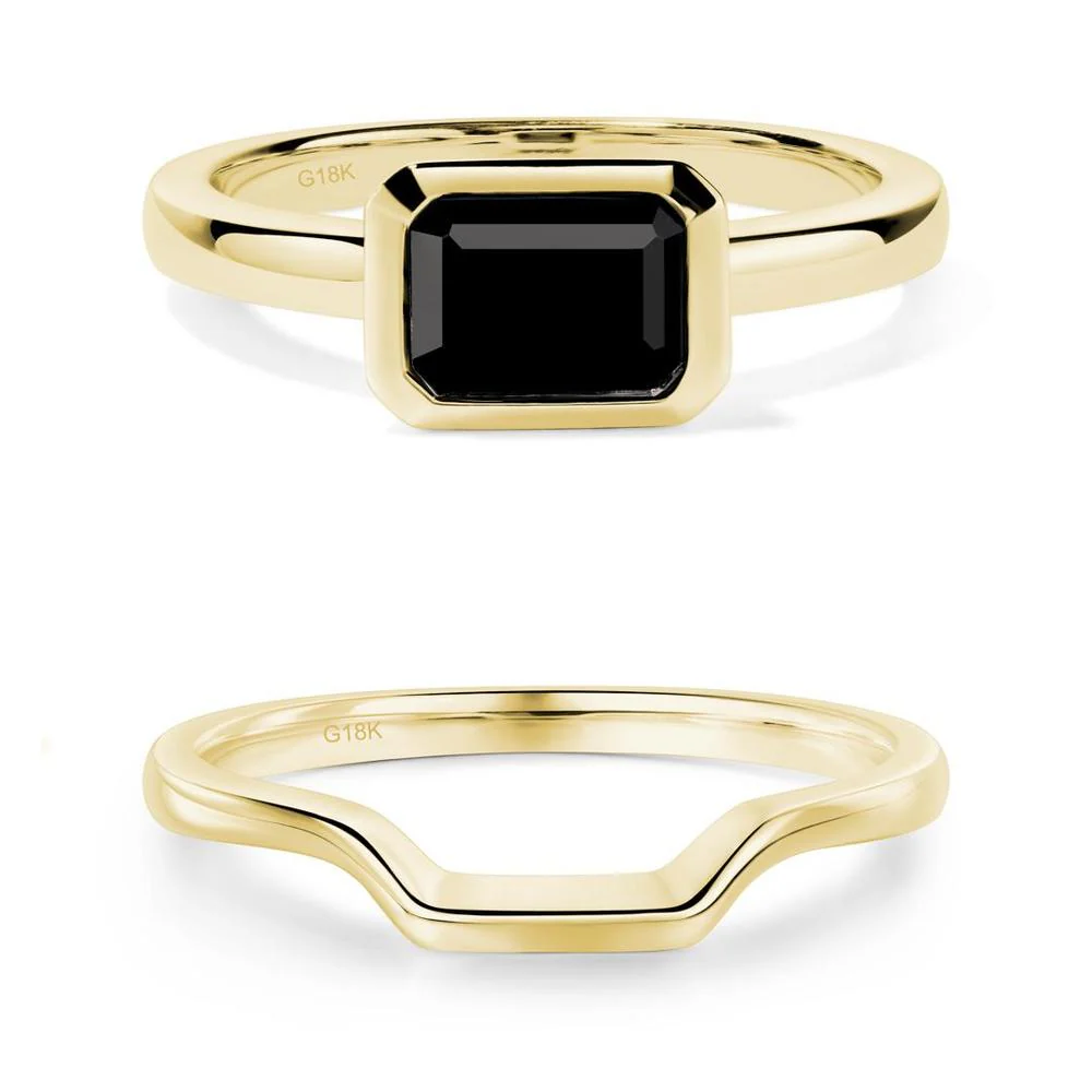 Black Spinel Bezel Emerald Cut Engagement Ring - Image 21