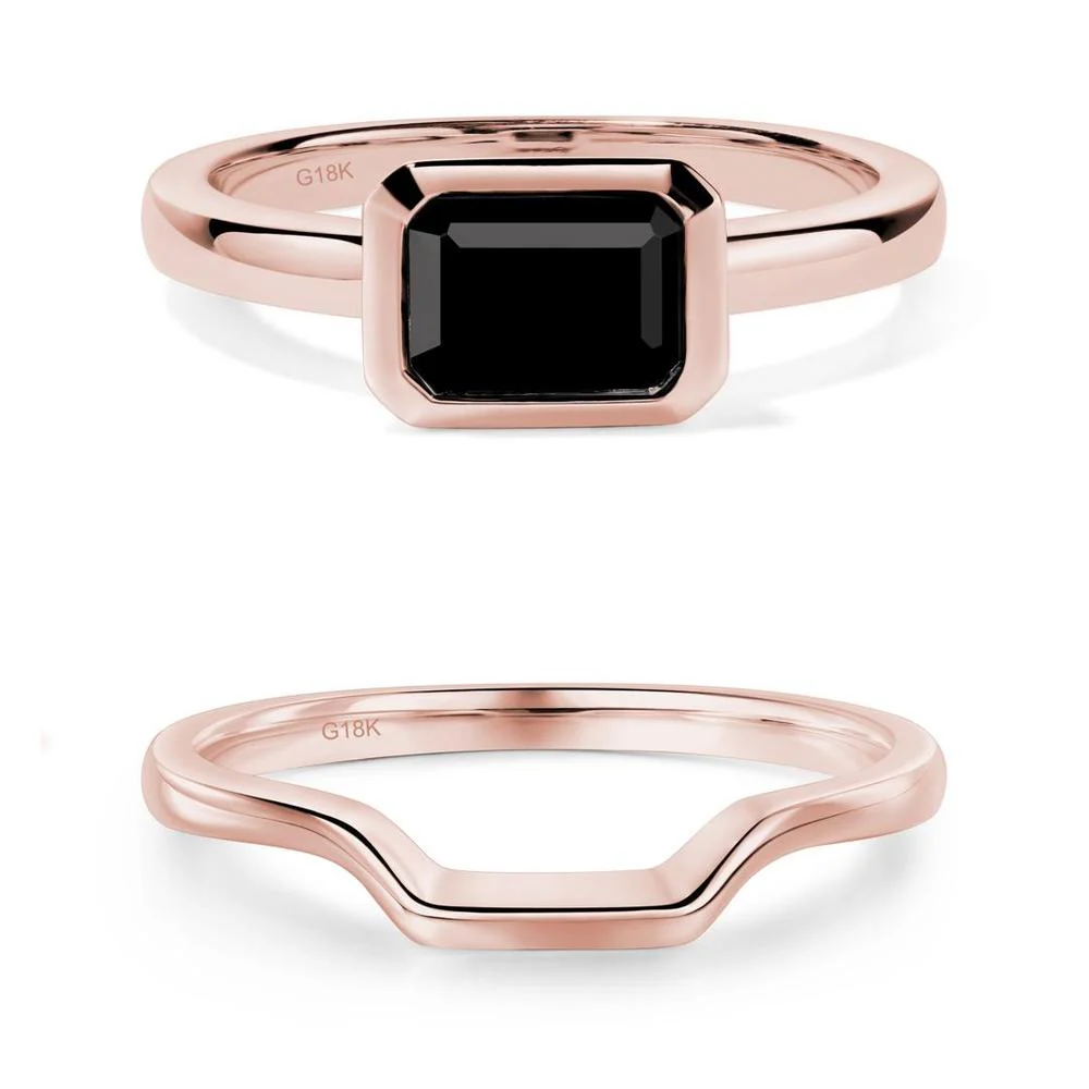 Black Spinel Bezel Emerald Cut Engagement Ring - Image 23