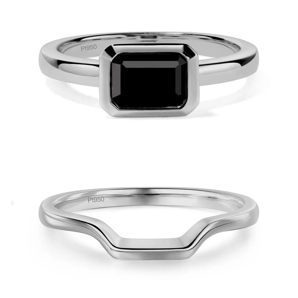 Black Spinel Bezel Emerald Cut Engagement Ring - Image 25