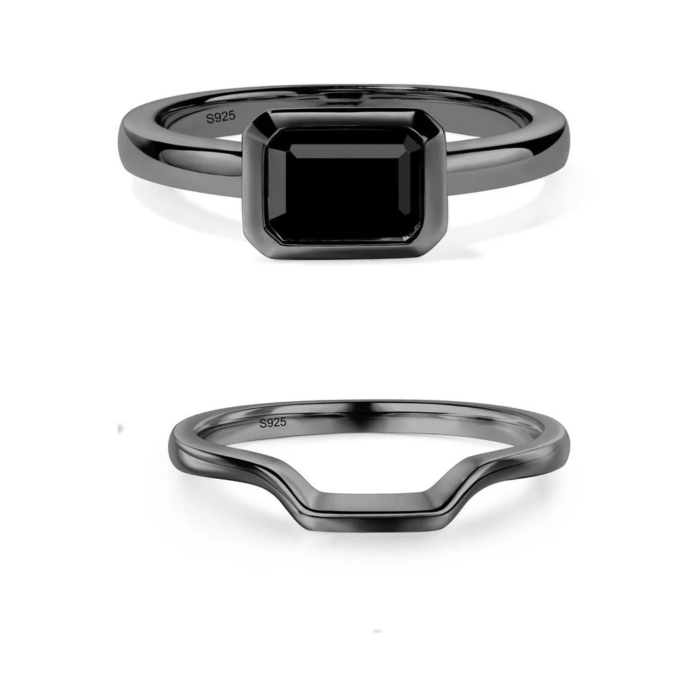 Black Spinel Bezel Emerald Cut Engagement Ring - Image 27