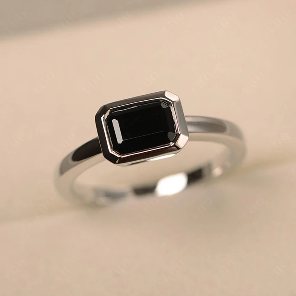 Black Spinel Bezel Emerald Cut Engagement Ring - Image 29