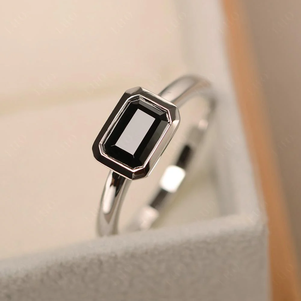 Black Spinel Bezel Emerald Cut Engagement Ring - Image 30