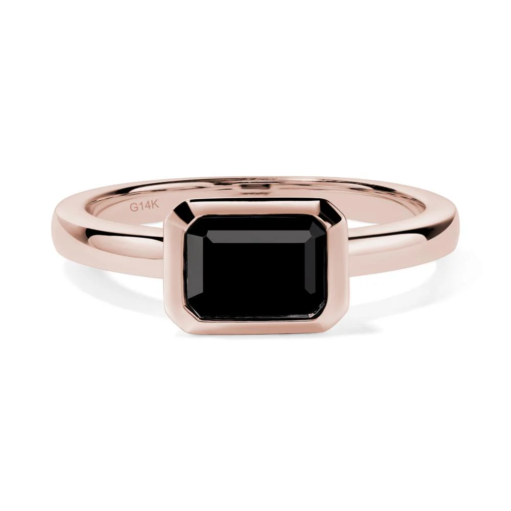 Black Spinel Bezel Emerald Cut Engagement Ring - Image 4
