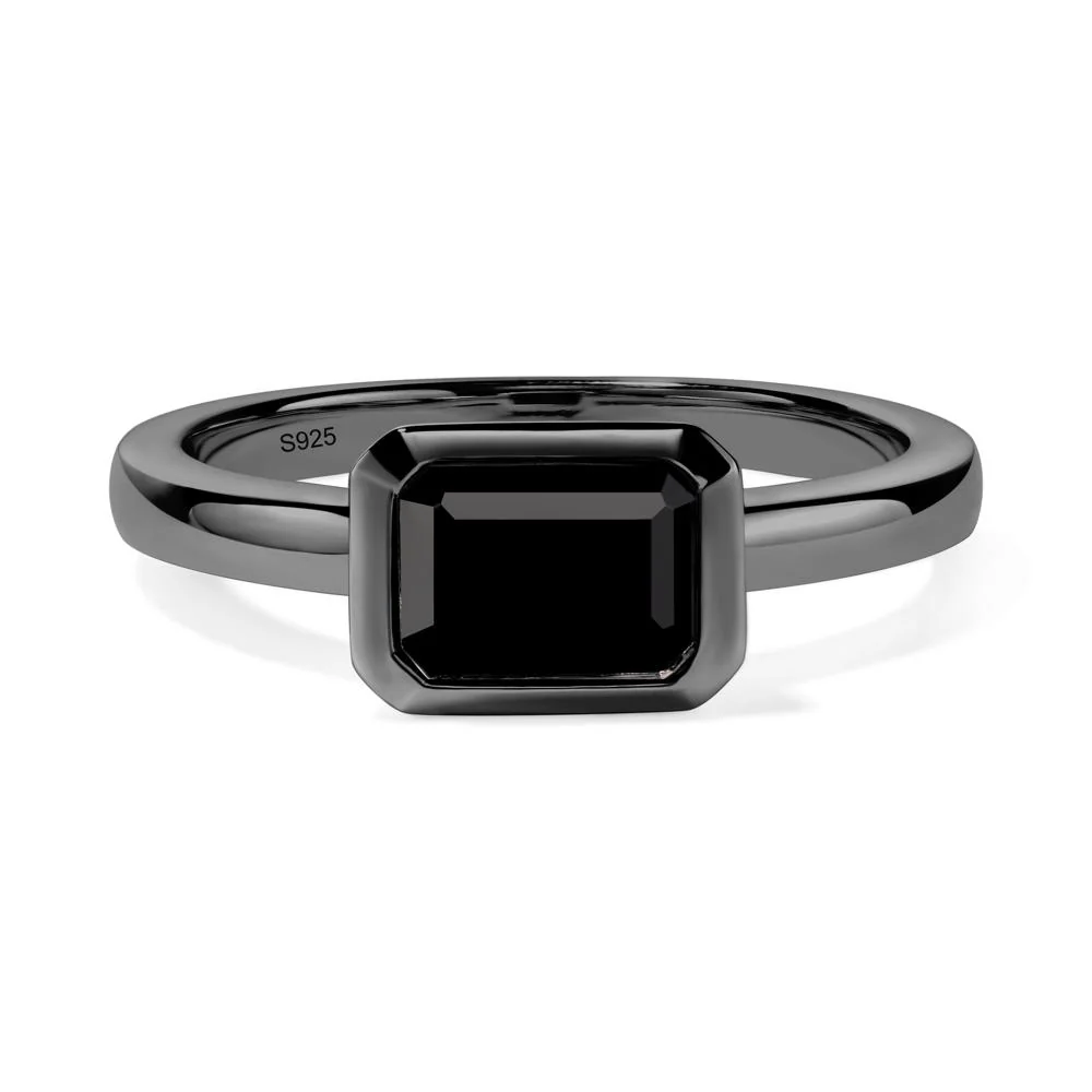 Black Spinel Bezel Emerald Cut Engagement Ring - Image 9