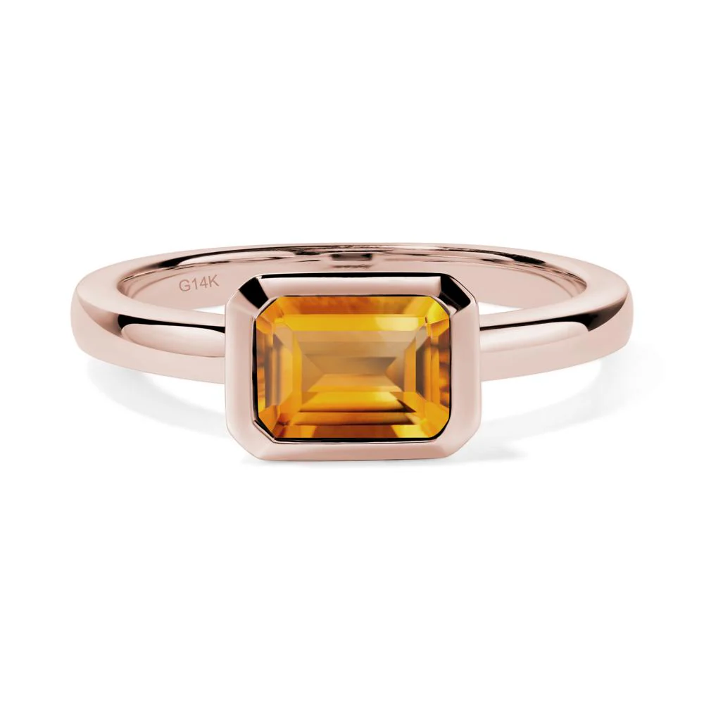 East West Emerald Cut Citrine Bezel Ring - Image 2