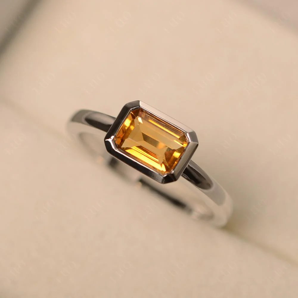 East West Emerald Cut Citrine Bezel Ring - Image 30