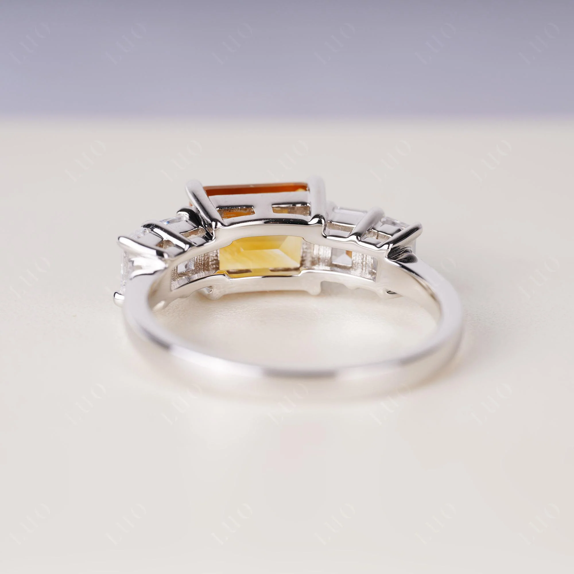 East West Emerald Cut Citrine Ring - Image 3