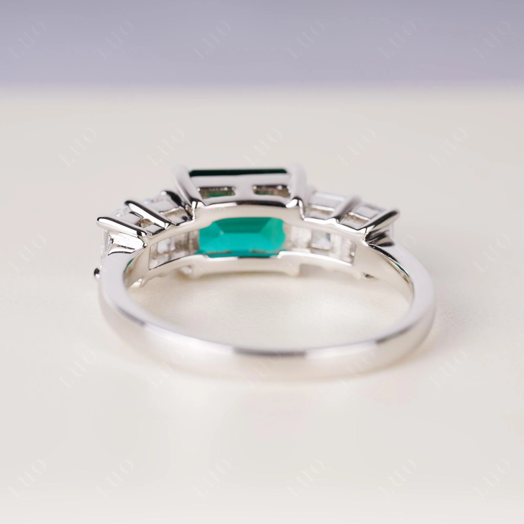 East West Emerald Cut Emerald Ring - Image 3