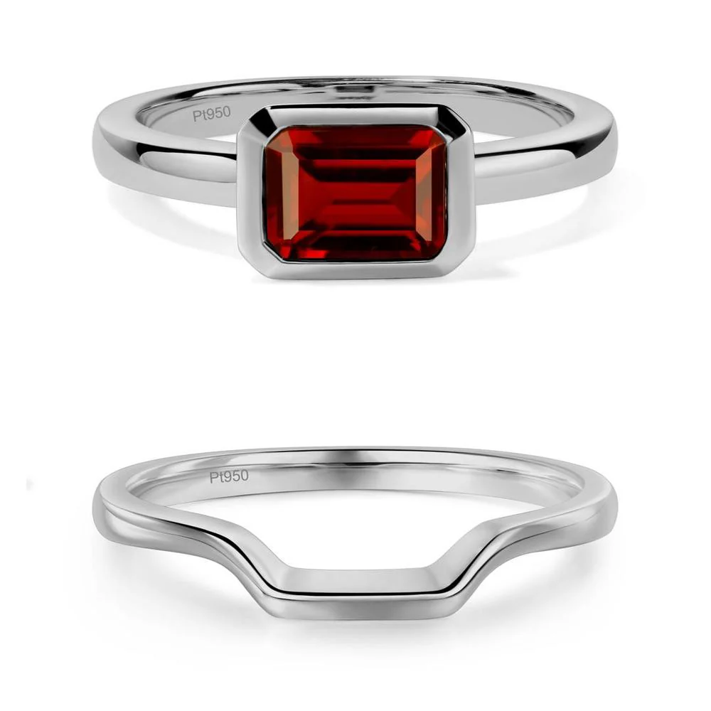East West Emerald Cut Garnet Bezel Ring - Image 17