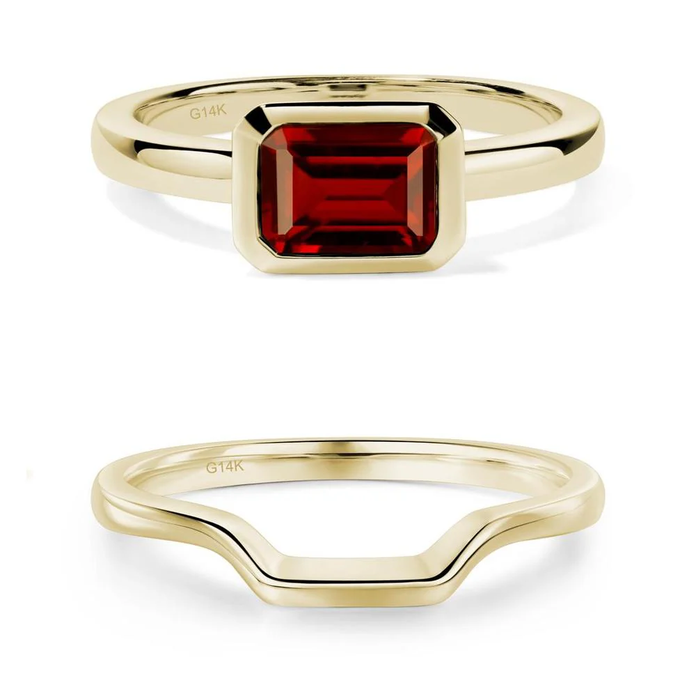 East West Emerald Cut Garnet Bezel Ring - Image 27