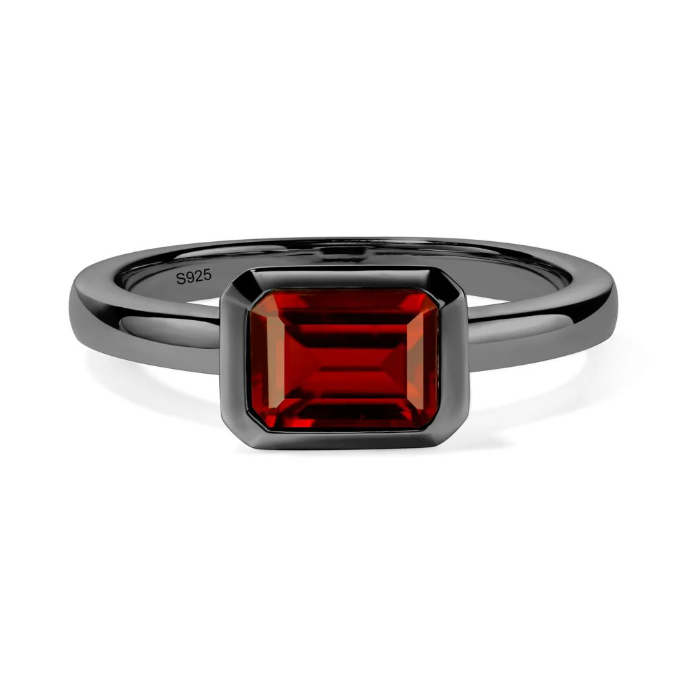 East West Emerald Cut Garnet Bezel Ring - Image 6