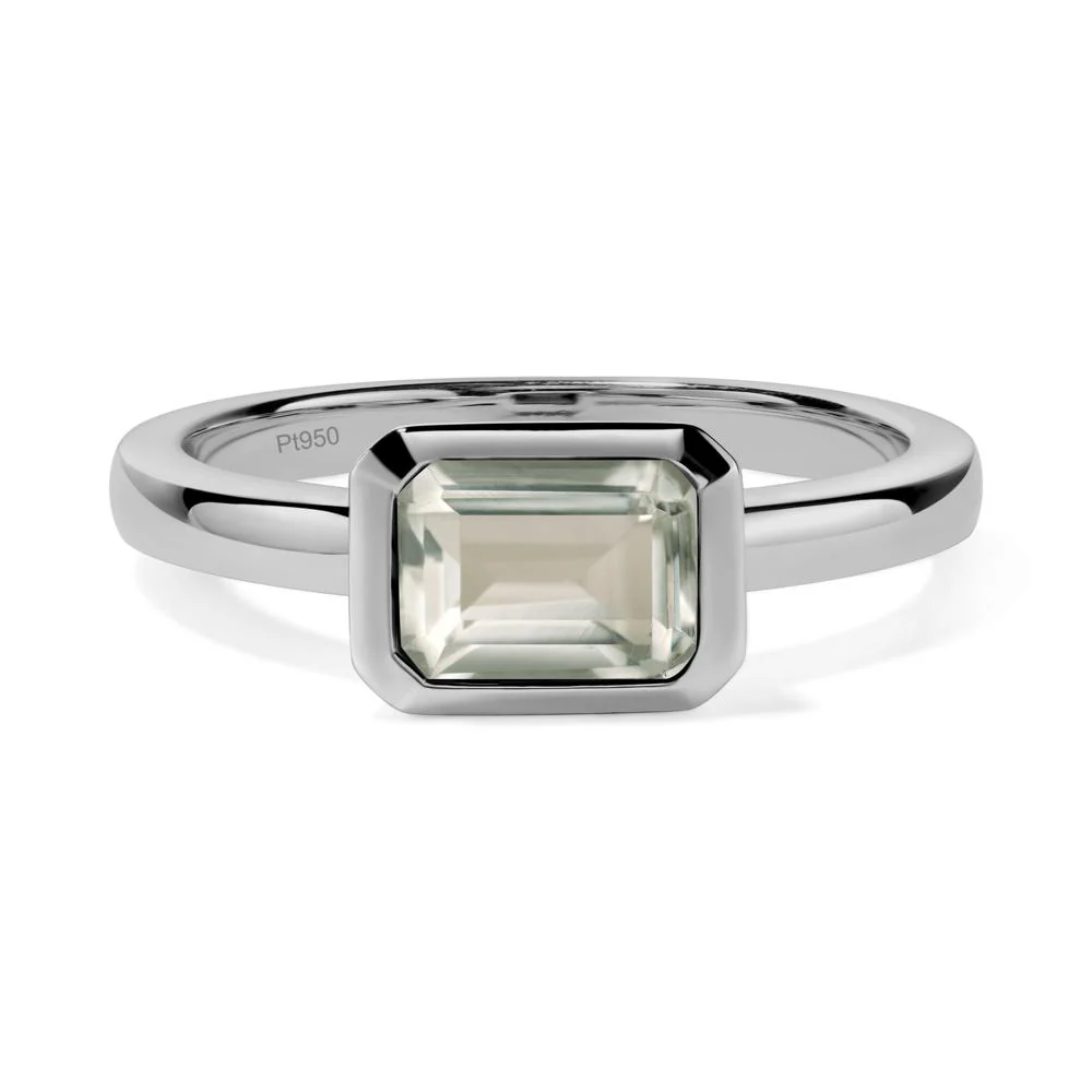 Green Amethyst Bezel Emerald Cut Engagement Ring
