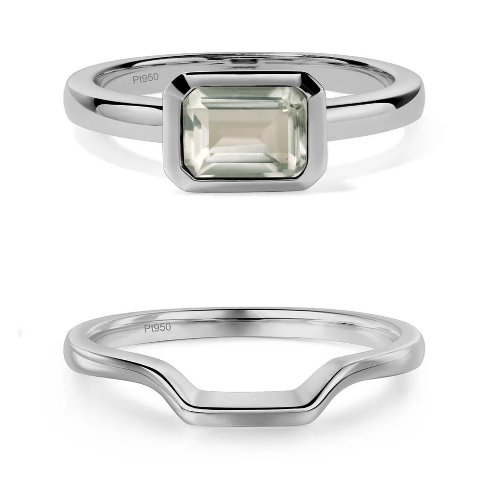 Green Amethyst Bezel Emerald Cut Engagement Ring - Image 11