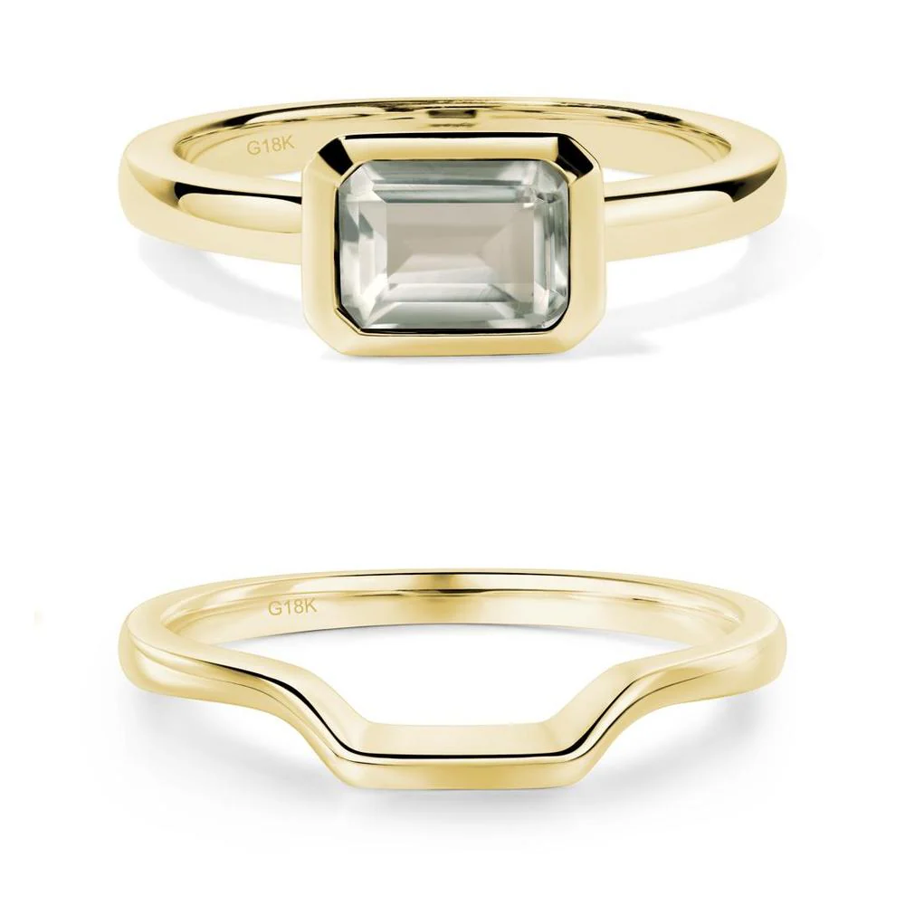 Green Amethyst Bezel Emerald Cut Engagement Ring - Image 13