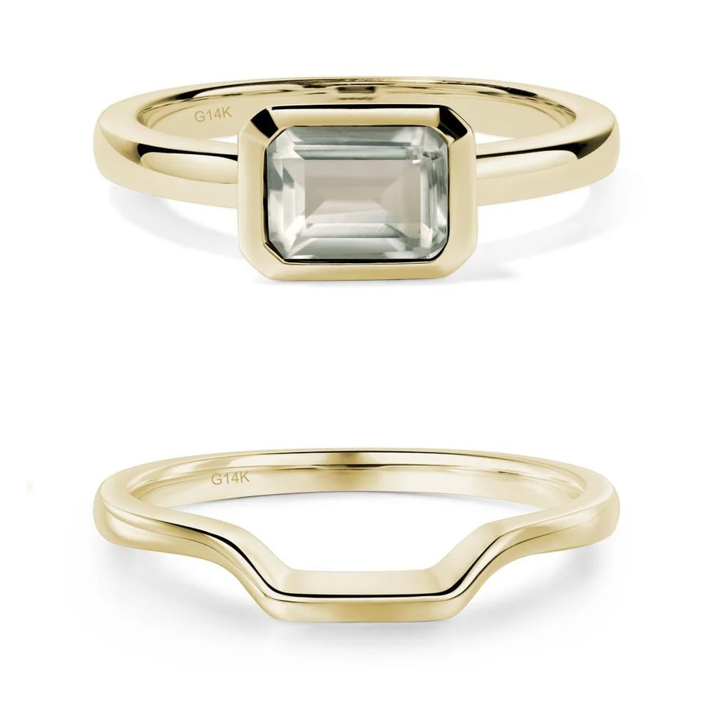 Green Amethyst Bezel Emerald Cut Engagement Ring - Image 15