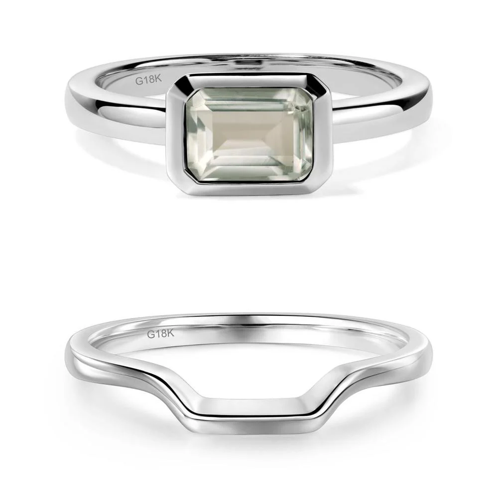Green Amethyst Bezel Emerald Cut Engagement Ring - Image 17