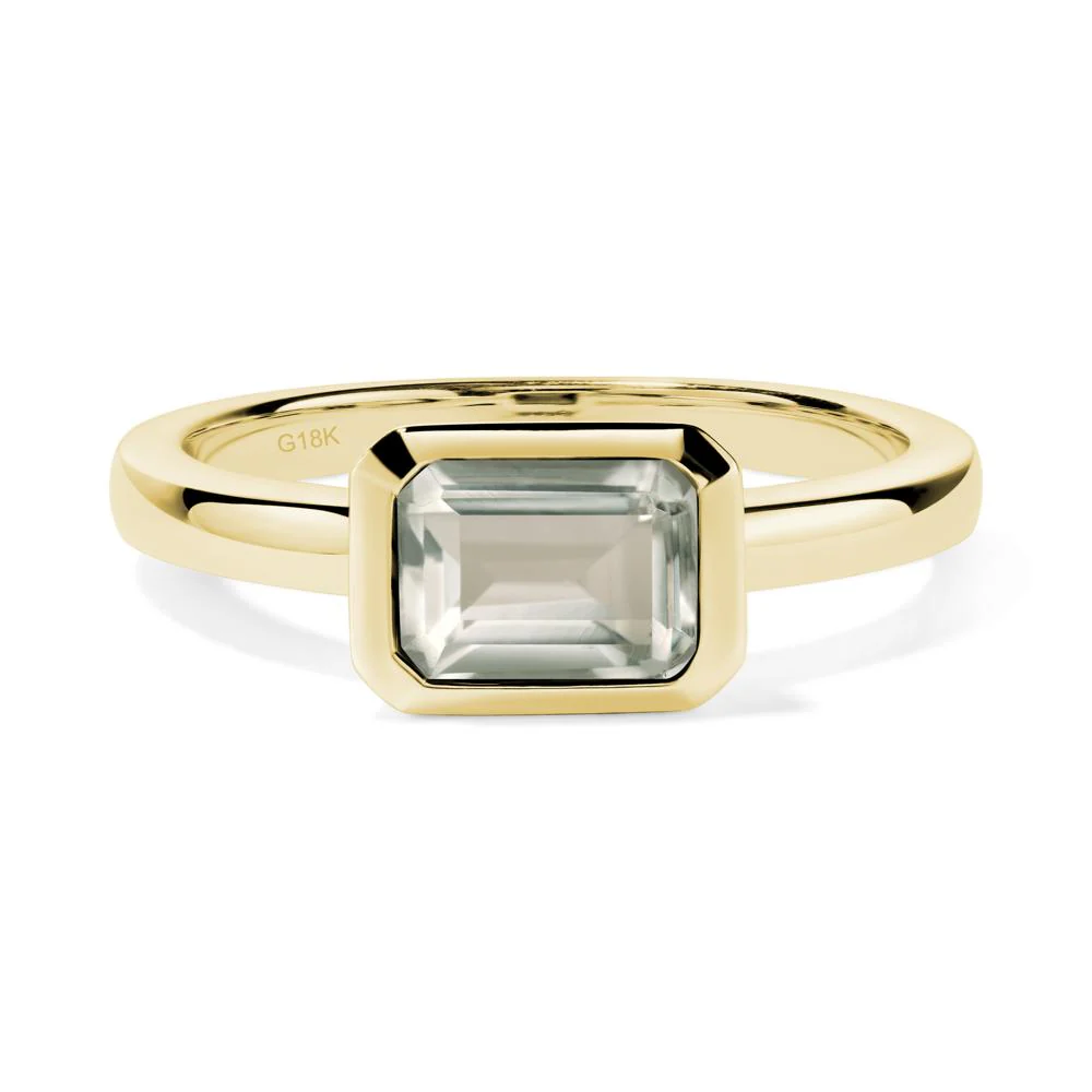 Green Amethyst Bezel Emerald Cut Engagement Ring - Image 2