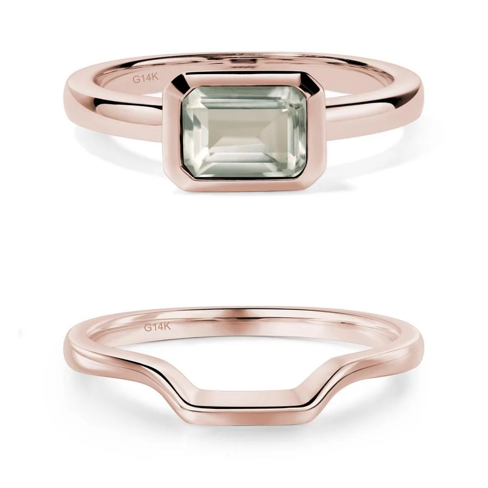 Green Amethyst Bezel Emerald Cut Engagement Ring - Image 21