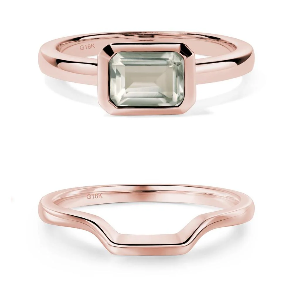 Green Amethyst Bezel Emerald Cut Engagement Ring - Image 23