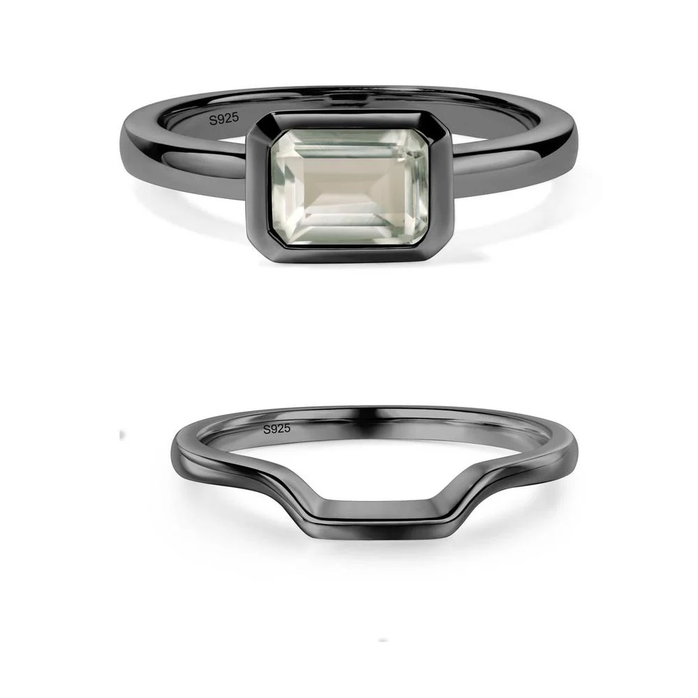 Green Amethyst Bezel Emerald Cut Engagement Ring - Image 25