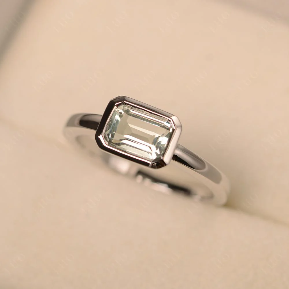 Green Amethyst Bezel Emerald Cut Engagement Ring - Image 29