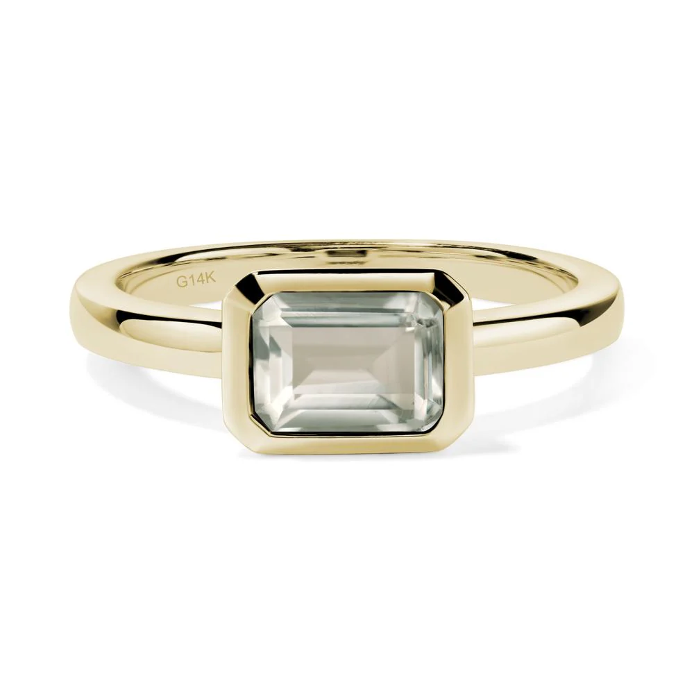 Green Amethyst Bezel Emerald Cut Engagement Ring - Image 3
