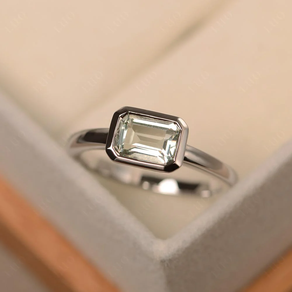 Green Amethyst Bezel Emerald Cut Engagement Ring - Image 30