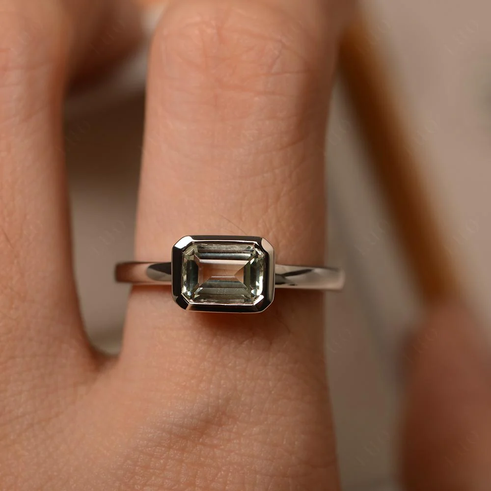 Green Amethyst Bezel Emerald Cut Engagement Ring - Image 32