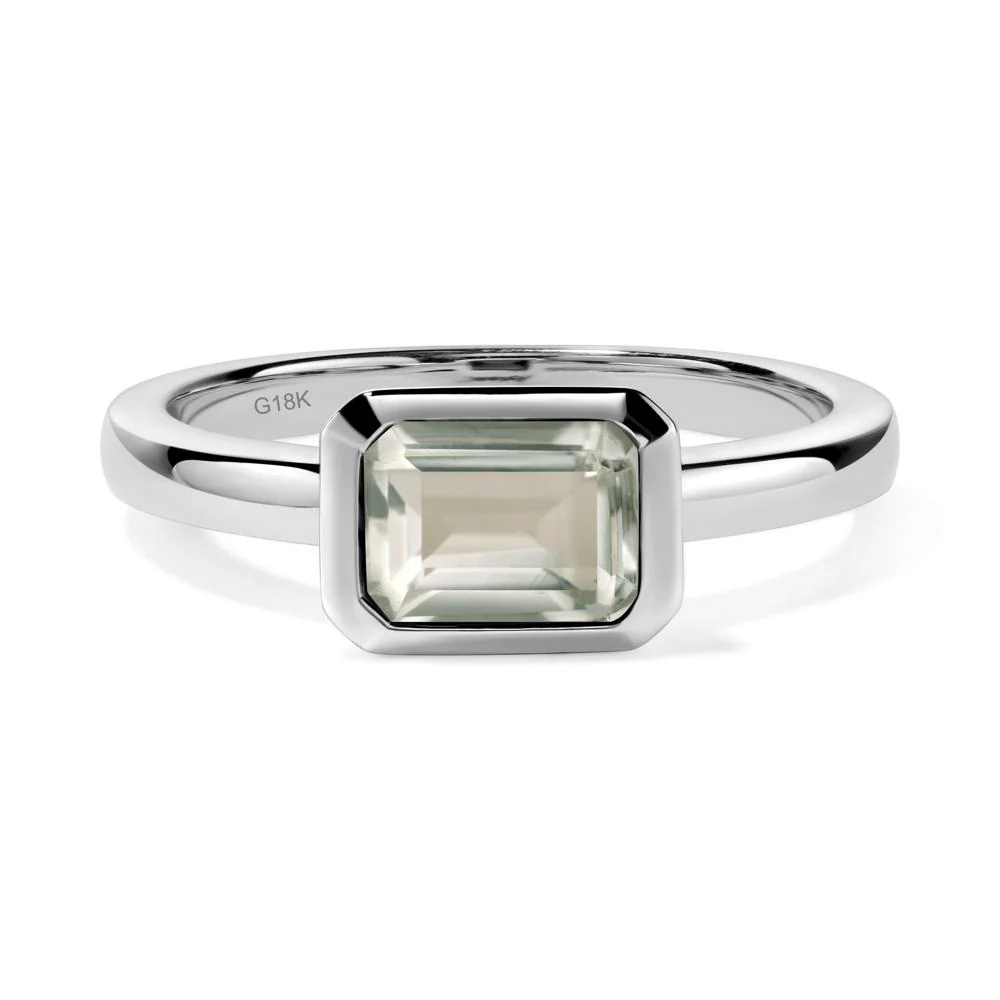 Green Amethyst Bezel Emerald Cut Engagement Ring - Image 4