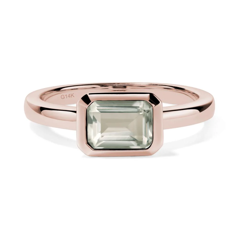 Green Amethyst Bezel Emerald Cut Engagement Ring - Image 6
