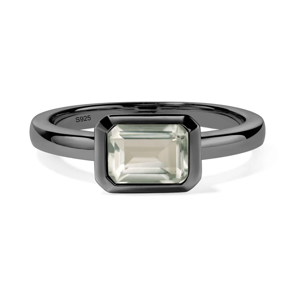 Green Amethyst Bezel Emerald Cut Engagement Ring - Image 8