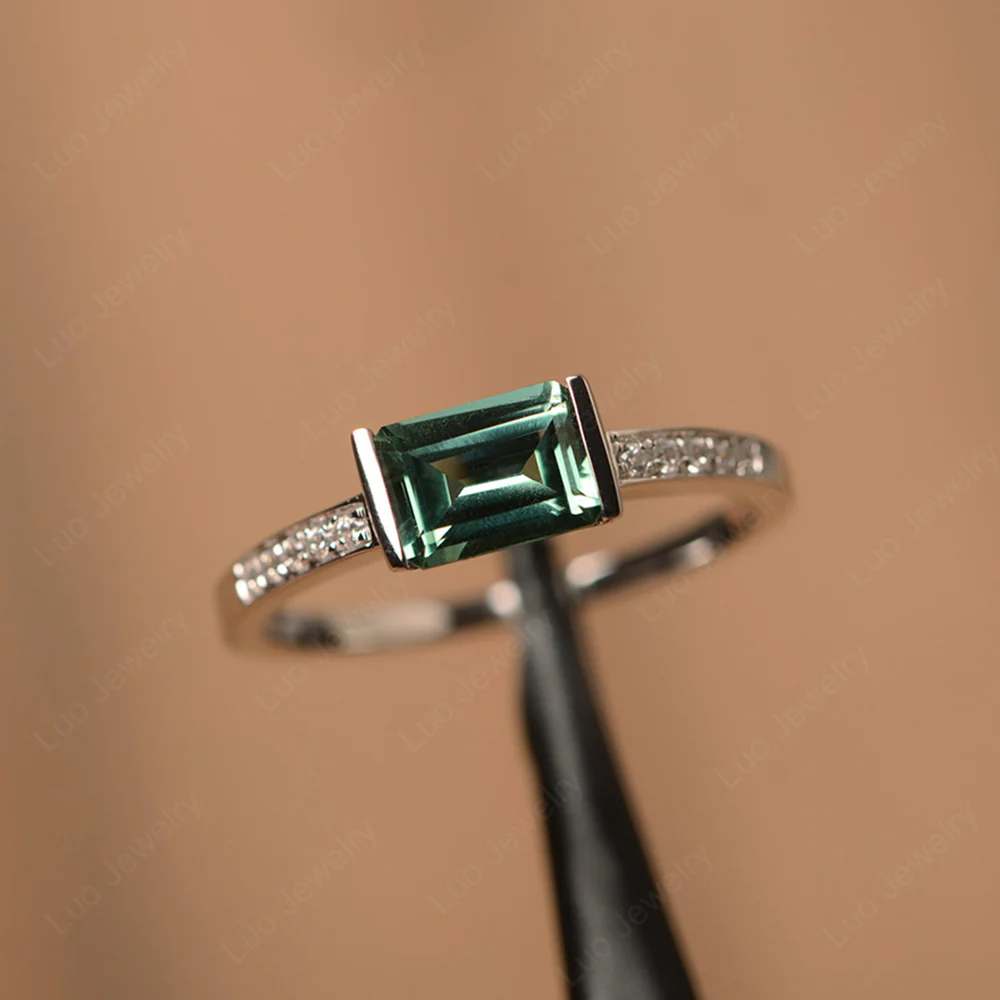 Green Sapphire Half Bezel Emerald Cut Ring - Image 3