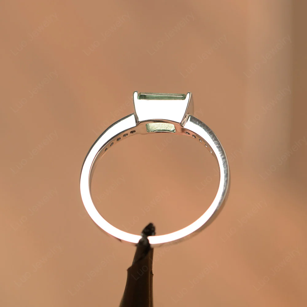 Green Sapphire Half Bezel Emerald Cut Ring - Image 4
