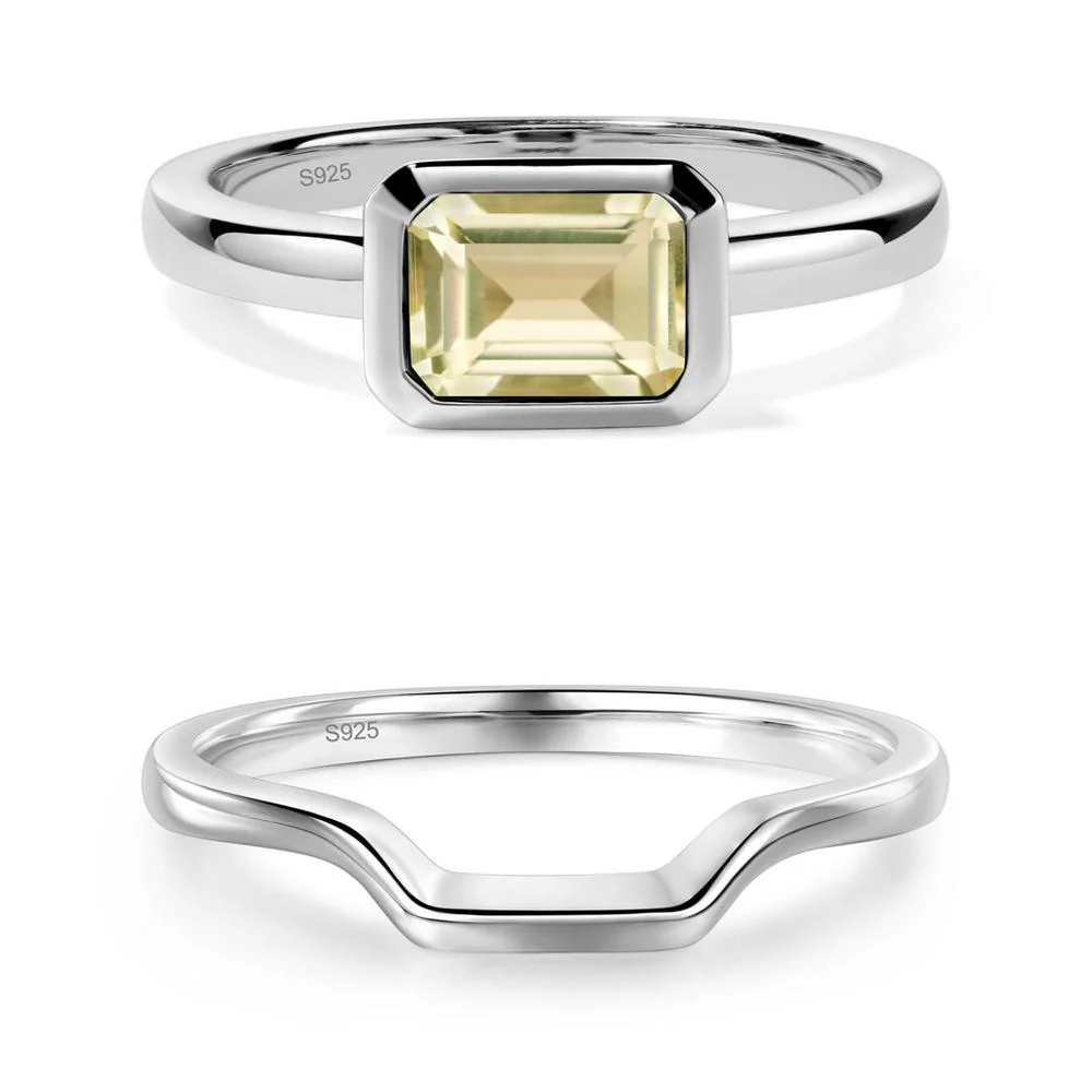 East West Emerald Cut Lemon Quartz Bezel Ring - Image 15