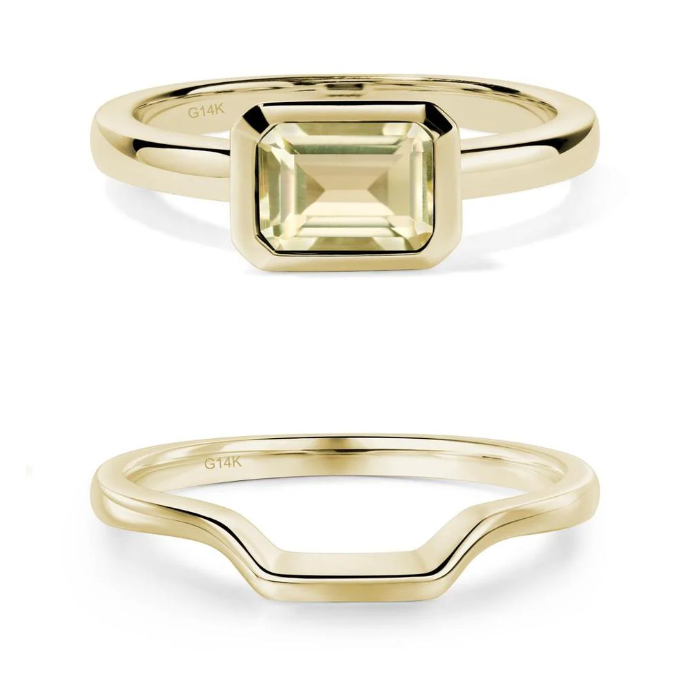 East West Emerald Cut Lemon Quartz Bezel Ring - Image 21