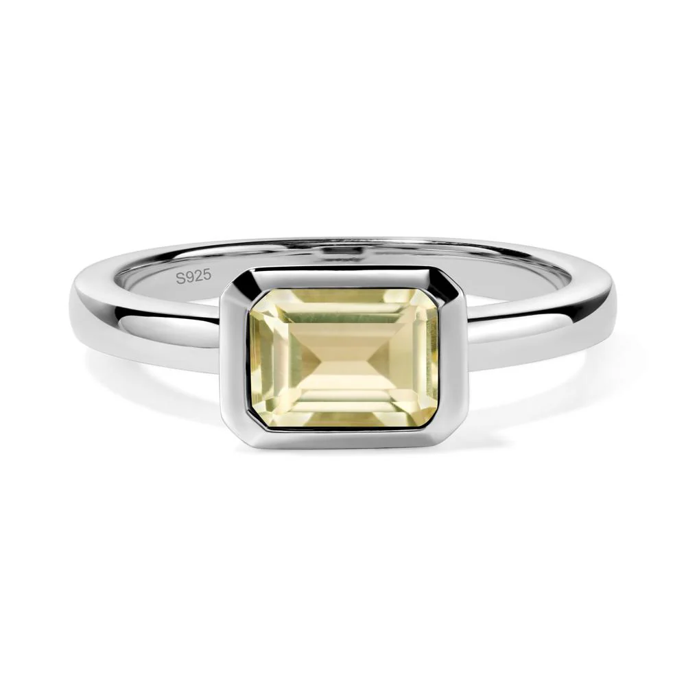 East West Emerald Cut Lemon Quartz Bezel Ring - Image 3