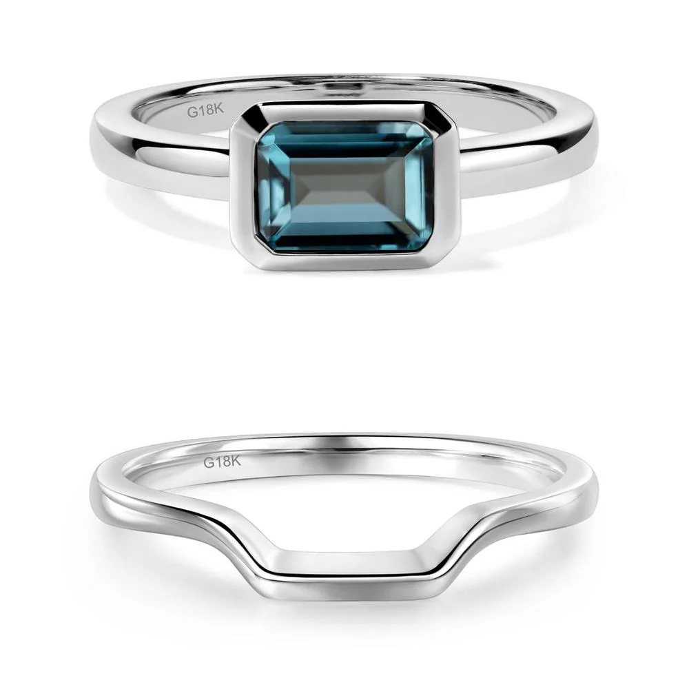 London Blue Topaz Bezel Emerald Cut Engagement Ring - Image 23