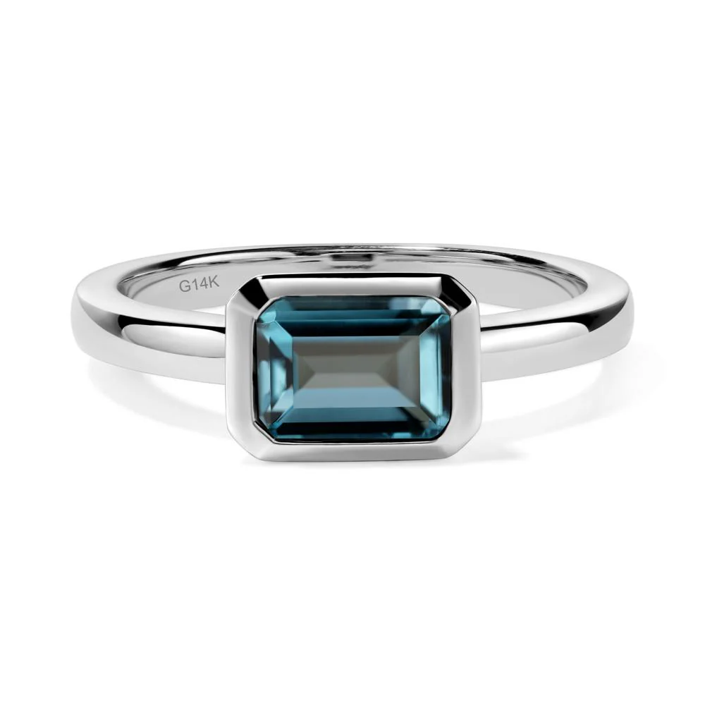 London Blue Topaz Bezel Emerald Cut Engagement Ring - Image 5