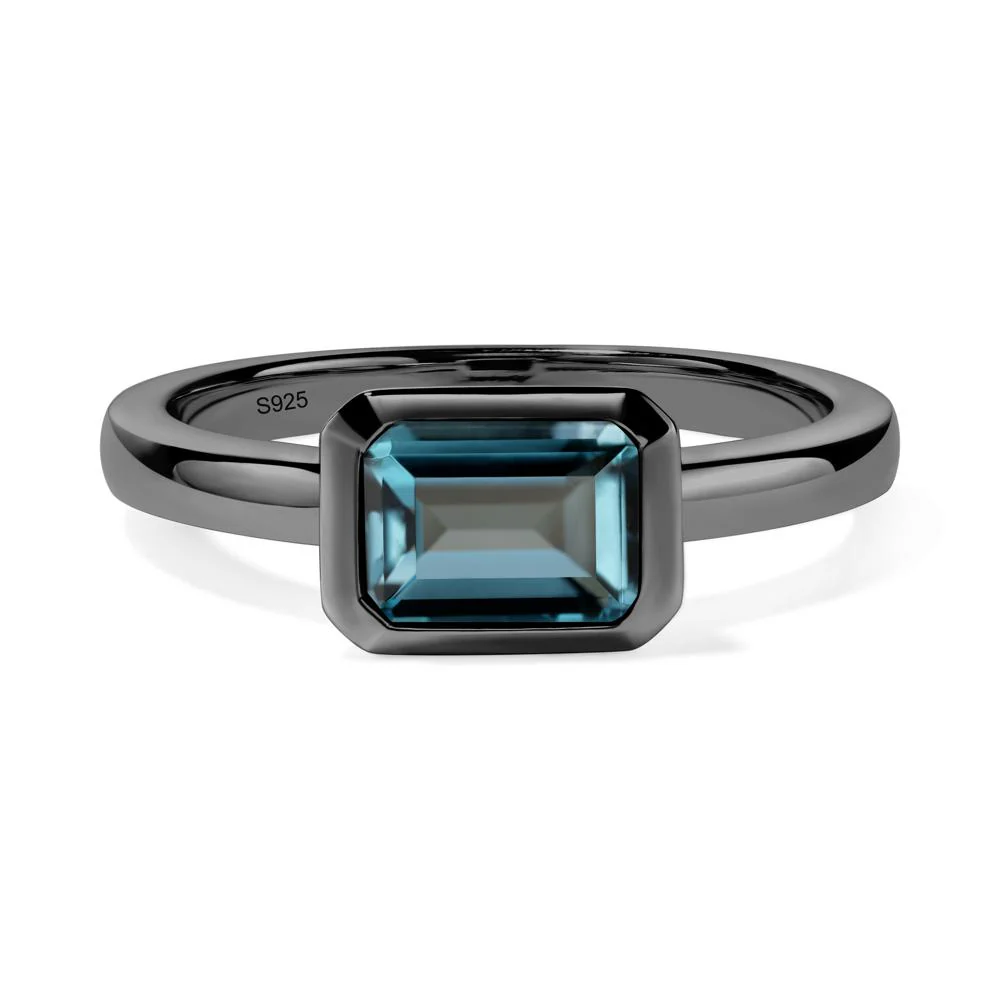 London Blue Topaz Bezel Emerald Cut Engagement Ring - Image 6