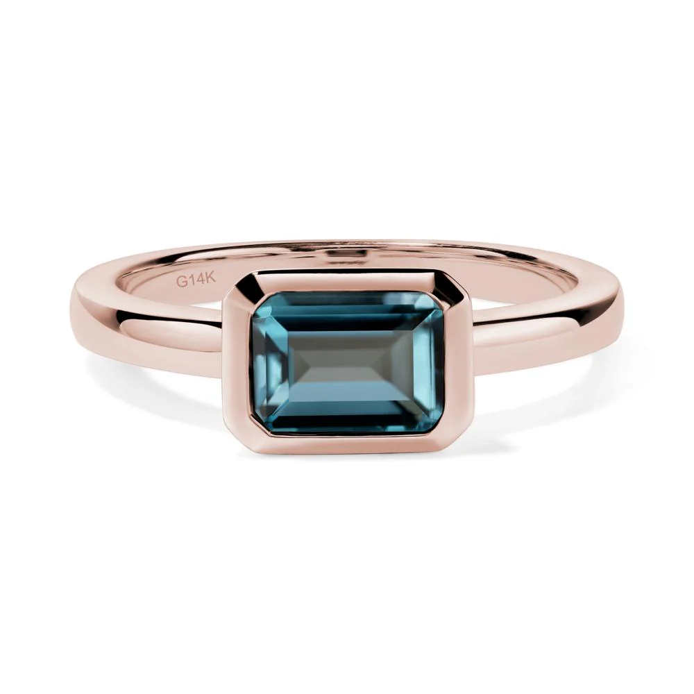 London Blue Topaz Bezel Emerald Cut Engagement Ring - Image 8