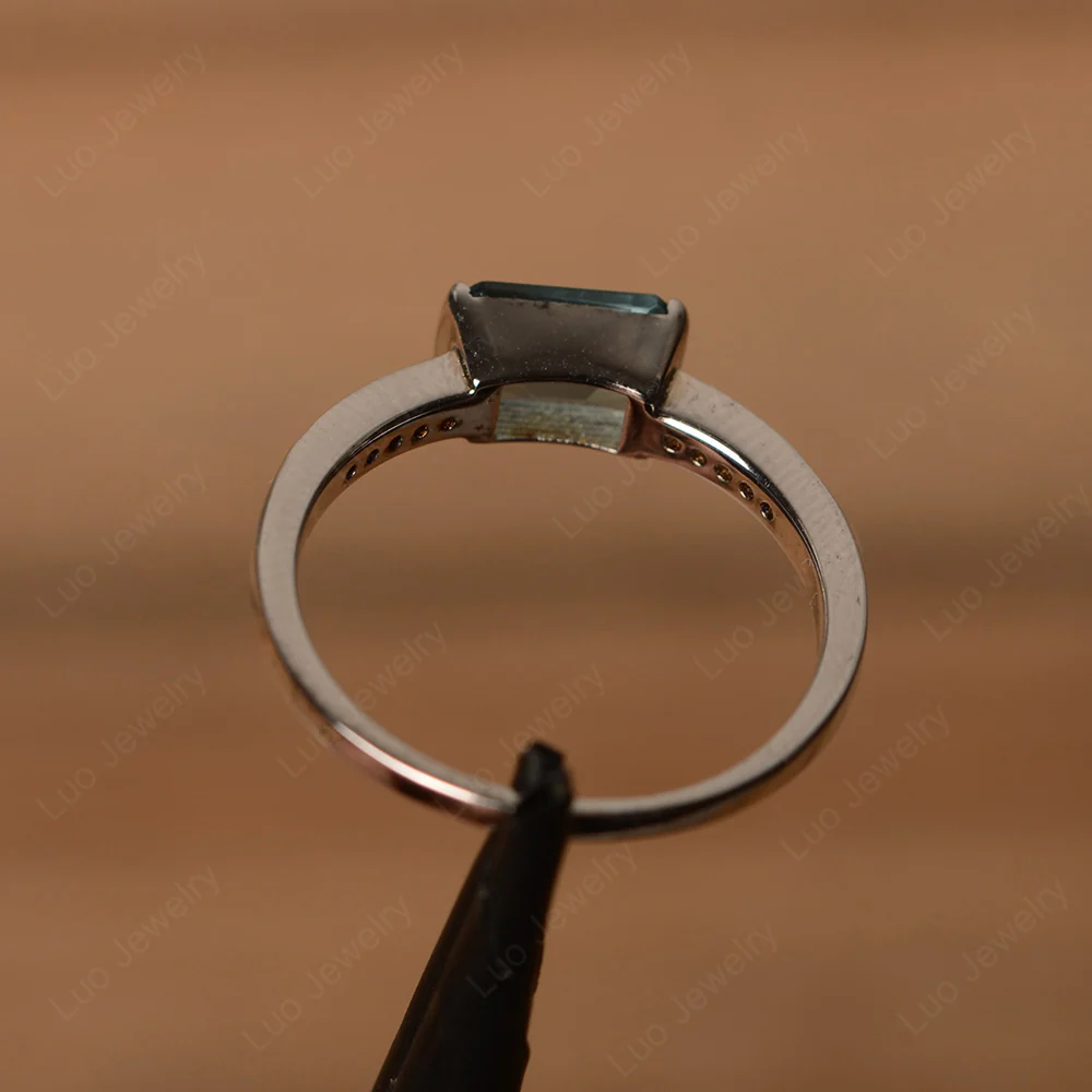 Emerald Cut Half Bezel London Blue Topaz Ring - Image 3