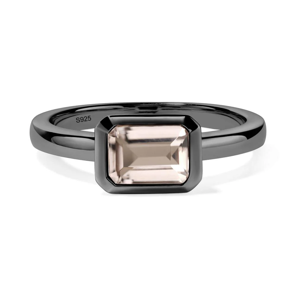 East West Emerald Cut Morganite Bezel Ring - Image 2