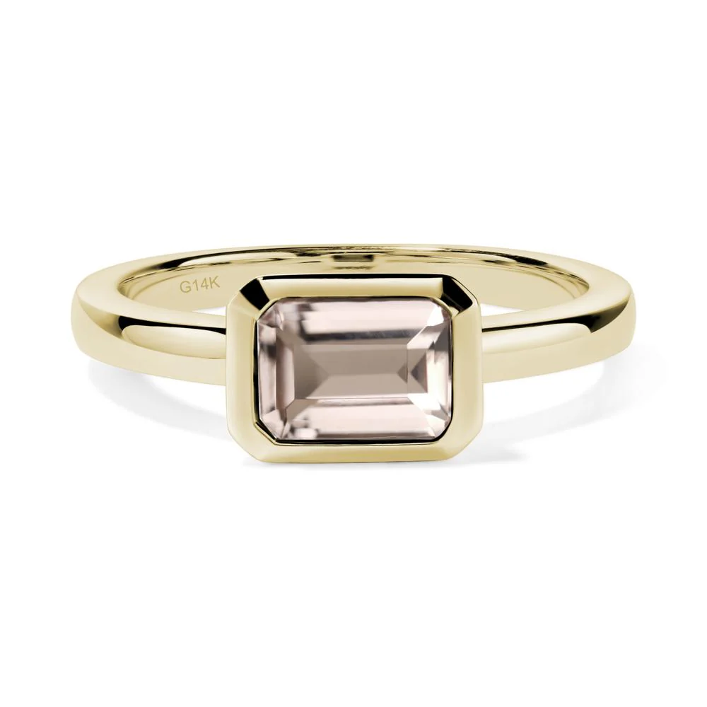 East West Emerald Cut Morganite Bezel Ring - Image 5